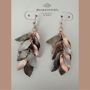TIME & TRU | Hypoallergenic Leaf Earrings | Tri-Toned metal hues | French Hook